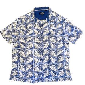 Nat Nast Shirt Hawaiian Style Short Sleeves Tropical Blue White Print Size Large